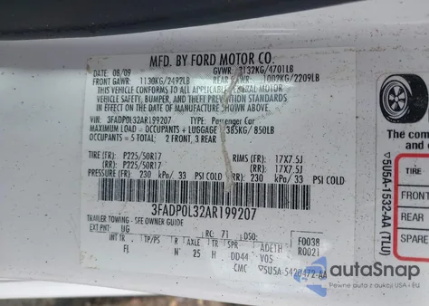2010 Ford Fusion Hybrid z USA, uszkodzony, nr VIN 3FADP0L32AR199207